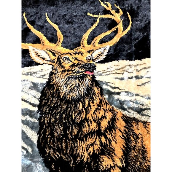 Large Mule Deer Mountain Lake Sunset Tapestry Wild Life Cabin Wall Hanging *READ - Picture 2 of 7